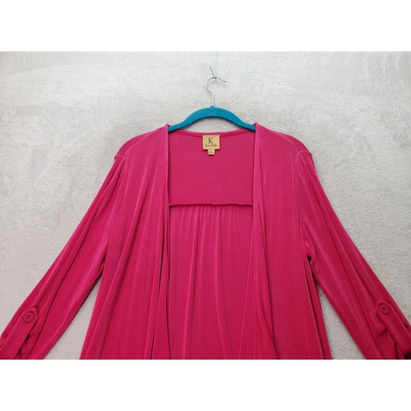 Kasper Cardigan Sweater Womens Size Medium Pink Long Roll Tab Sleeve Open Front - Picture 4 of 7